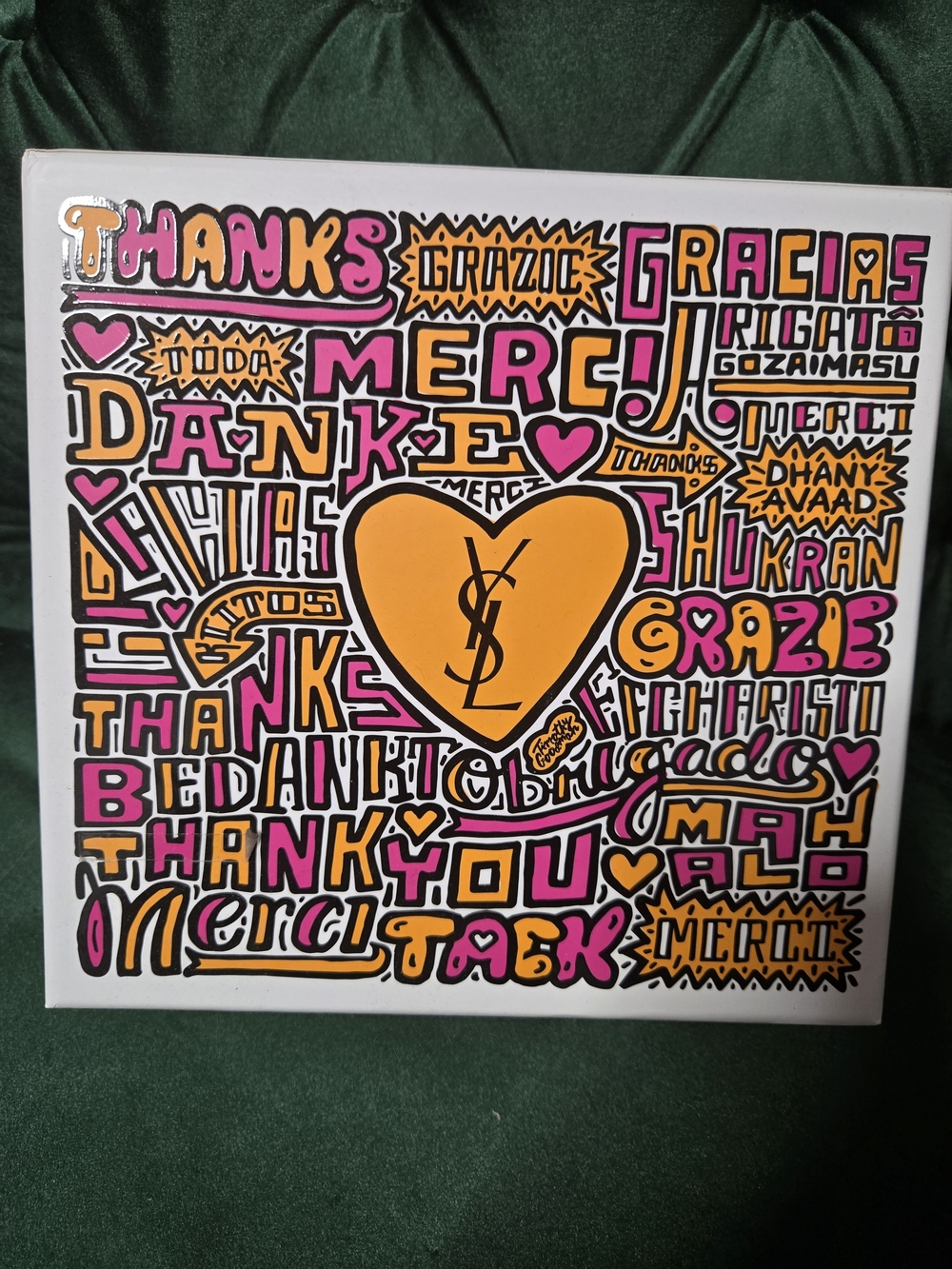 Yves Saint Laurent Orange & Pink Graffiti Heart Canvas Print NEW IN BOX